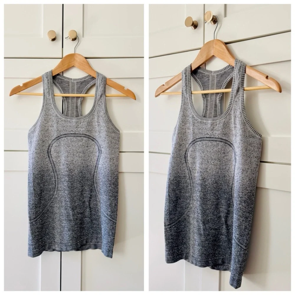 Lululemon Athletica Swiftly Tech Racerback Tank, White / Dark Cast (Ombre) sz. 6